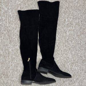 Coach Black Over-the-Knee Suede Boots with Gold Zip Accent